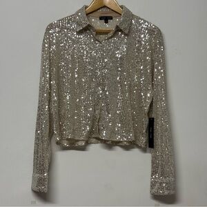 NEW Moa Moa Sequin Silver Women's Top